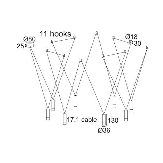 ^ΚΡΕΜΑΣΤΟ Φ/Σ 8ΧG9 ΜΑΥΡΟ ΑΛΟΥΜΙΝΙΟ 8x D3,6XH13CM ΚΑΛΩΔΙΟ 17,1M 11HOOKS TERES