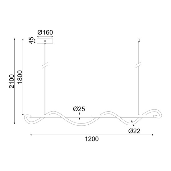 ΚΡΕΜΑΣΤΟ ΦΩΤΙΣΤΙΚΟ LED 36W 3000K 2000LM  ΜΑΥΡΟ ΜΕΤ/ΚΟ IP20 120Χ6XΗ215CM 