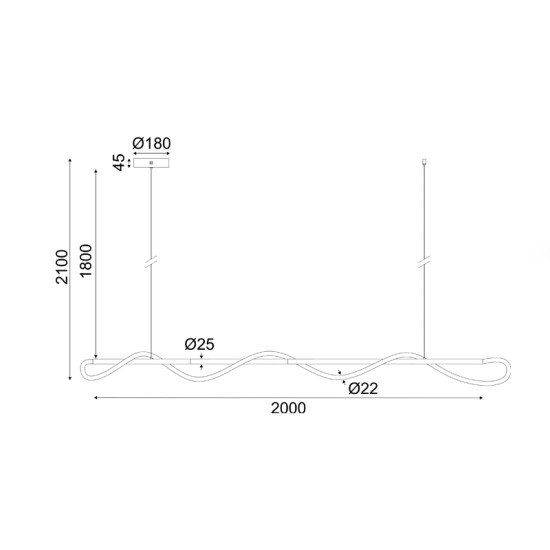 ΚΡΕΜΑΣΤΟ ΦΩΤΙΣΤΙΚΟ LED 60W 3000K 3300LM  ΜΑΥΡΟ ΜΕΤ/ΚΟ IP20 190Χ6XΗ215CM 