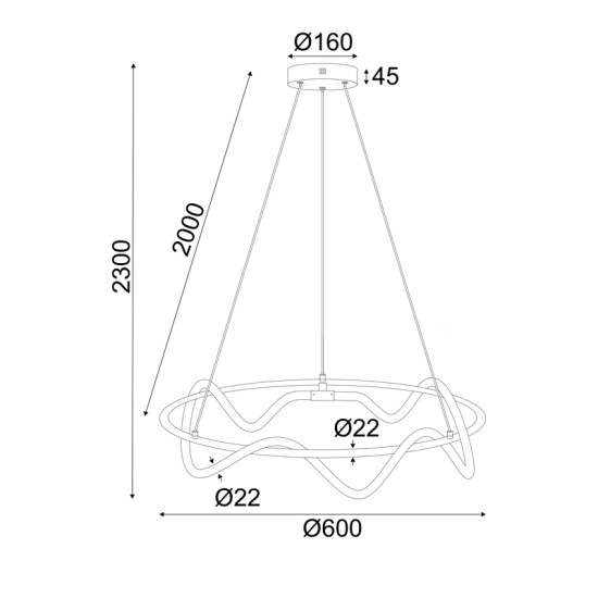 ΚΡΕΜΑΣΤΟ ΦΩΤΙΣΤΙΚΟ LED 36W 3000K 2100LM  ΜΑΥΡΟ ΜΕΤ/ΚΟ IP20 D60XH230CM 