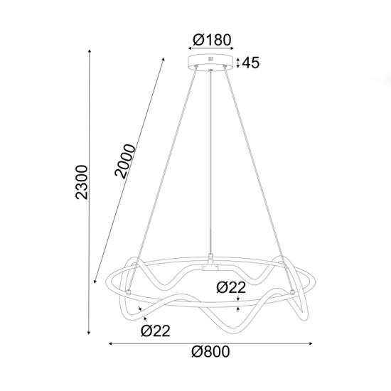 ΚΡΕΜΑΣΤΟ ΦΩΤΙΣΤΙΚΟ LED 60W 3000K 3400LM  ΜΑΥΡΟ ΜΕΤ/ΚΟ IP20 D80XH230CM 