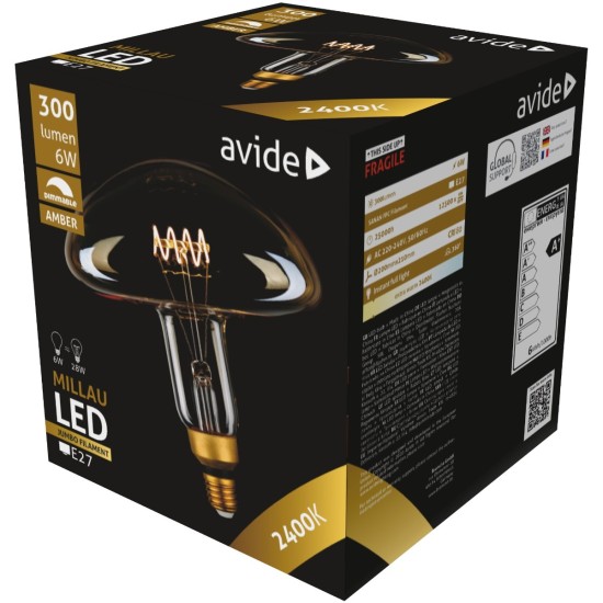 ΛΑΜΠΤΗΡΑΣ LED Filament Millau 200x210mm Amber 6W E27 2400K Dimmable