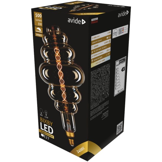 ΛΑΜΠΤΗΡΑΣ LEDFilament Bixby 200x410mm Amber 8W E27 2400K Dimmable