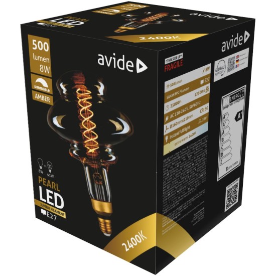 ΛΑΜΠΤΗΡΑΣ LED  Filament Pearl 160x210mm Amber 8W E27 2400K Dimmable