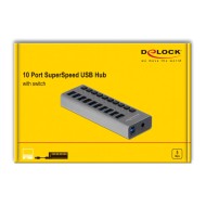 DELOCK USB hub με διακόπτες 63670, 10x USB, 5Gbps, LED, γκρι