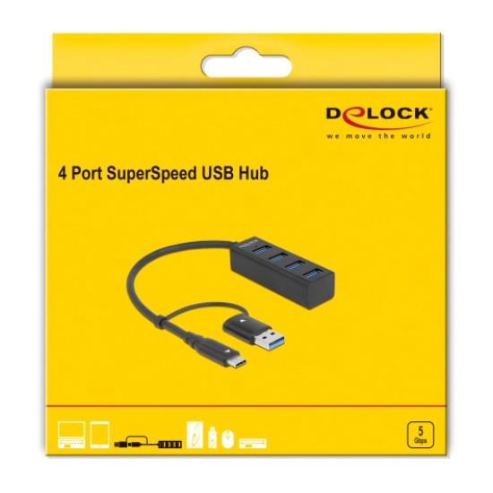 DELOCK USB hub 63828 4x USB 3.2 Gen 1, 5Gbps, μαύρο