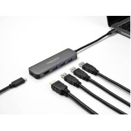 DELOCK USB-C hub 64171, 3x USB 5Gbps, HDMI 4K, USB-C PD 85W, γκρι