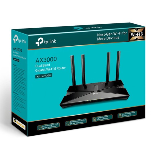 TP-LINK router Archer AX50, WiFi 6, AX3000, Dual Band, Ver. 1.0