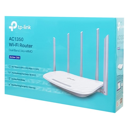 TP-LINK AC1350 Wireless Dual Band Router ARCHER C60, dual band, Ver. 3.0