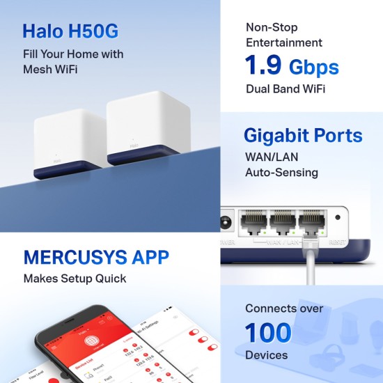 MERCUSYS Mesh Wi-Fi System Halo H50G, 1.9Gbps Dual Band, 3τμχ, Ver. 1.0