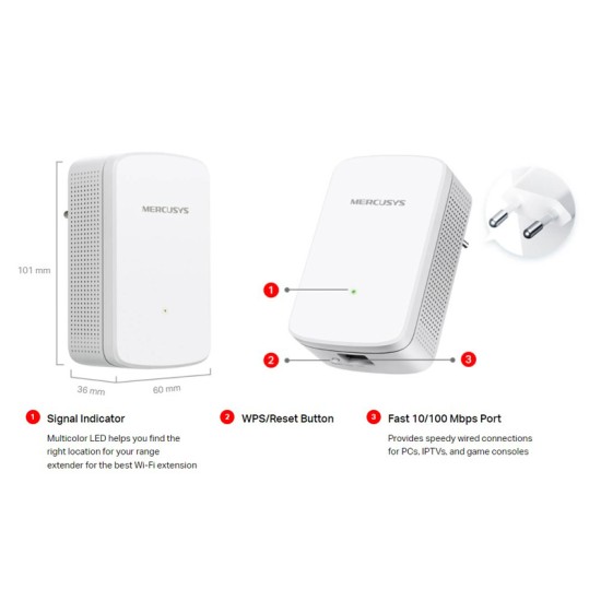 MERCUSYS Wi-Fi range extender ME10, 300Mbps, Ver. 1.0