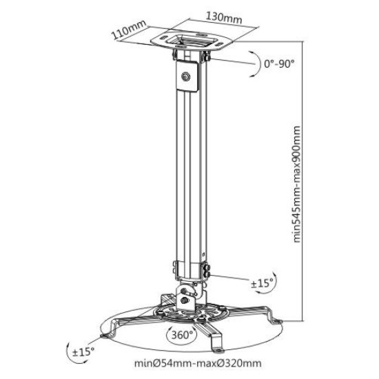 BRATECK βάση projector οροφής PRB-18M, 13.5kg