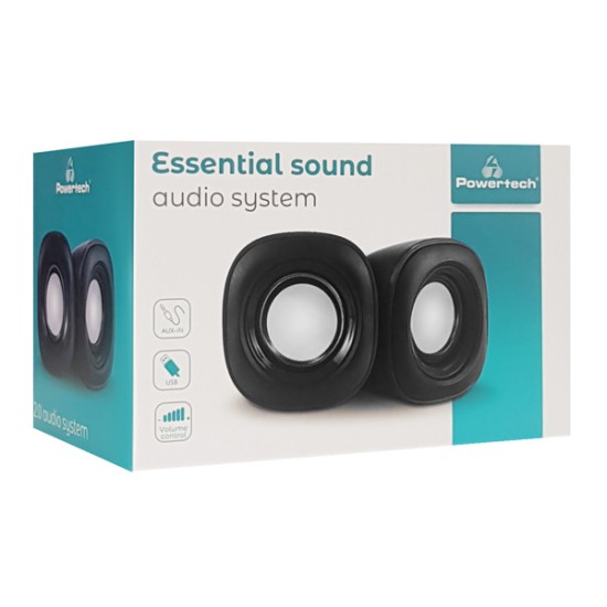 POWERTECH ηχεία Essential sound PT-844, 2x 3W, 3.5mm, μαύρα