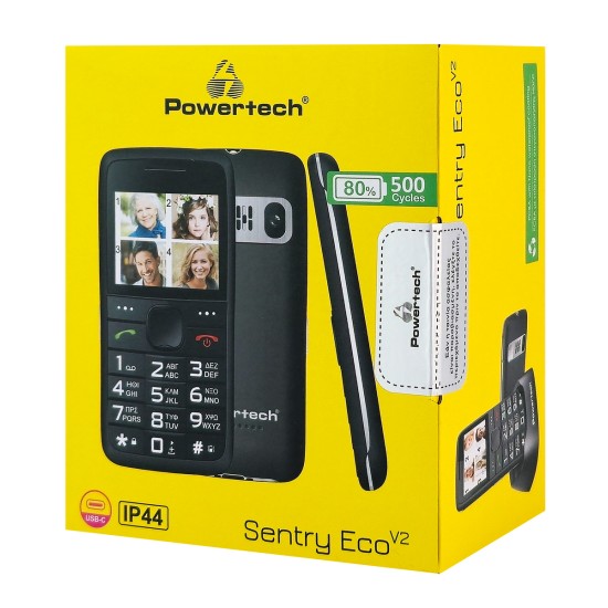 POWERTECH Κινητό Τηλέφωνο Sentry Eco PTM-18, SOS Call, με φακό, μαύρο