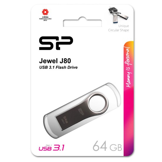 SILICON POWER USB Flash Drive Jewel 80, 64GB, USB 3.1, Titanium