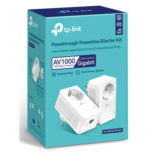 TP-LINK Powerline kit TL-PA7017P, Passthrough, AV1000 Gigabit, Ver. 4.0