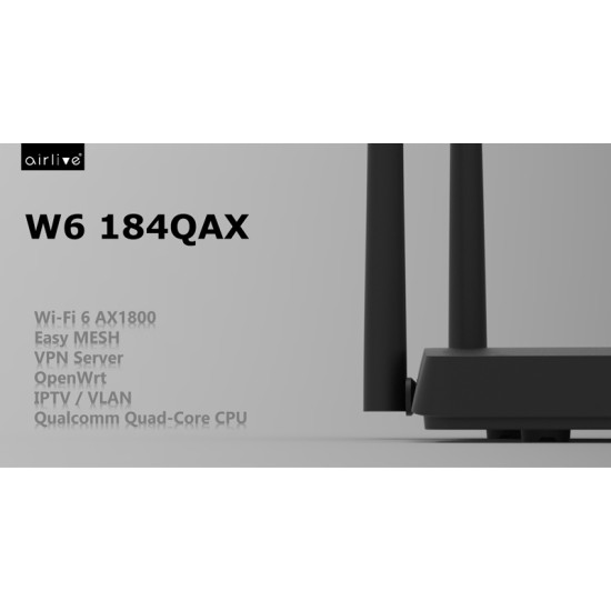 AIRLIVE mesh router W6184QAX, WiFi 6 dual band, AX1800, 4x Gigabit ports