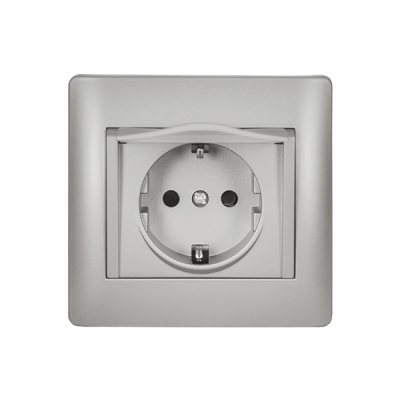 RHYME GERMAN TYPE SOCKET WITH COVER GREY METALLIC RHYME GERMAN TYPE SOCKET WITH COVER GREY METALLIC