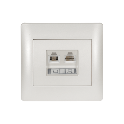 RHYME PHONE SOCKET + COMPUTER SOCKET WHITE METALLIC RHYME PHONE SOCKET + COMPUTER SOCKET WHITE METALLIC