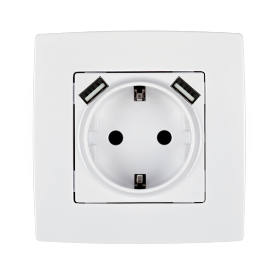 CITY GERMAN TYPE SOCKET WITH SCREW+ 2 USB WHITE