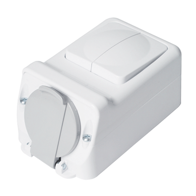 SOCKET+TWO BUTTON ONE WAY SWITCH 16А 250V, IP44 SOCKET+TWO BUTTON ONE WAY SWITCH 16А 250V, IP44