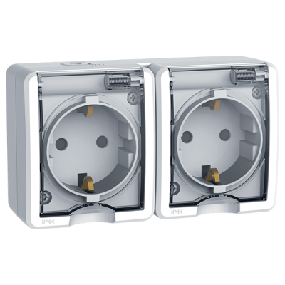 GERMAN TYPE SOCKET- DOUBLE IP44 WHITE GERMAN TYPE SOCKET- DOUBLE IP44 WHITE