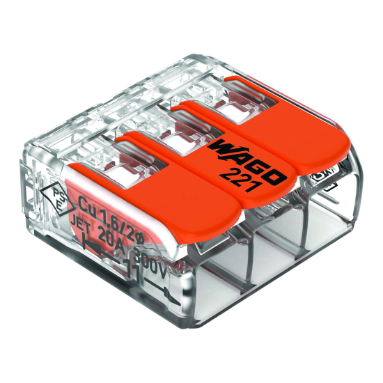 Κλέμα WAGO 221, 3 αγωγοί 0,02–4 mm² Κλέμα WAGO 221, 3 αγωγοί 0,02–4 mm²