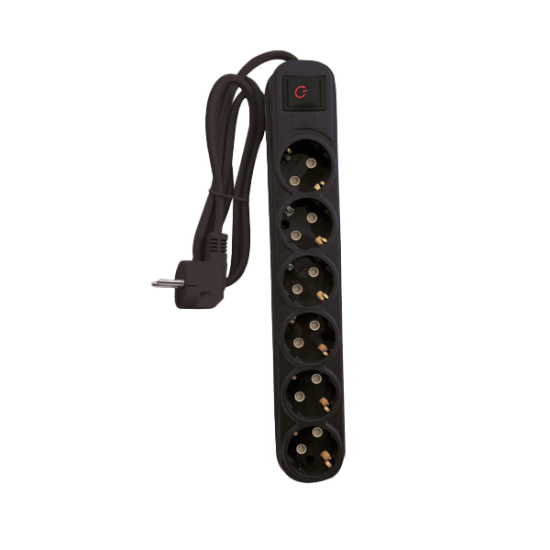 ΠΟΛΥΜΠΡΙΖΟ  6 ΘΕΣΕΩΝ 2M H05VV-F 3G1.5MM2, ΜΑΥΡΟ