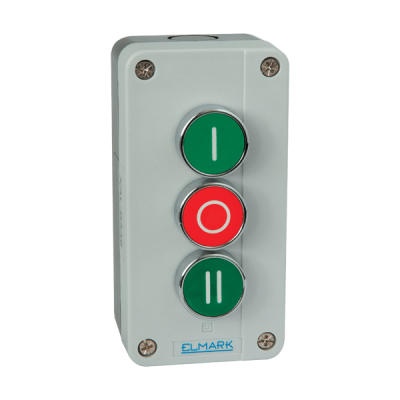 THREE BUTTONS WITH BOX EL1- B339 1NO+1NC+1NO IP44 GREEN+RED+GREEN