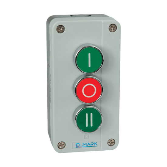 THREE BUTTONS WITH BOX EL1- B339 1NO+1NC+1NO IP44 GREEN+RED+GREEN