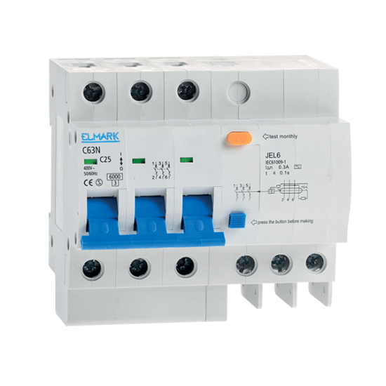 RESIDUAL CURRENT OPERATED CIRCUIT BREAKER JEL6 6kA 3P 16A/300mA