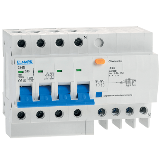 RESIDUAL CURRENT OPERATED CIRCUIT BREAKER JEL6 6kA 4P 50A/300mA