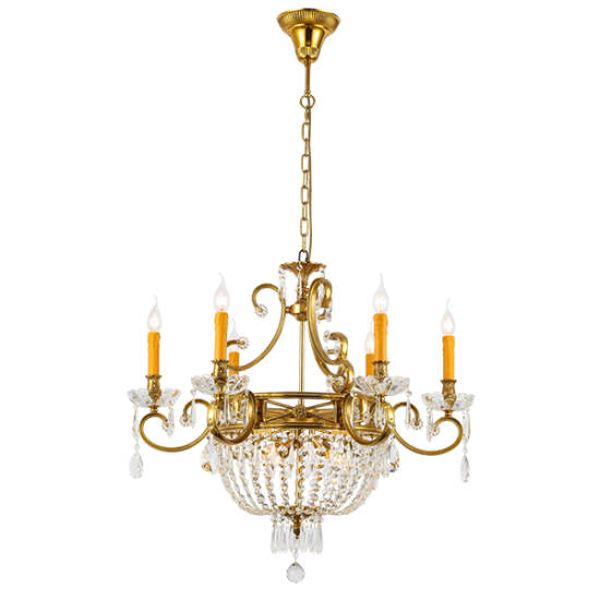 GEORGE CHANDELIER 9XE14 BRASS/CRYSTALS