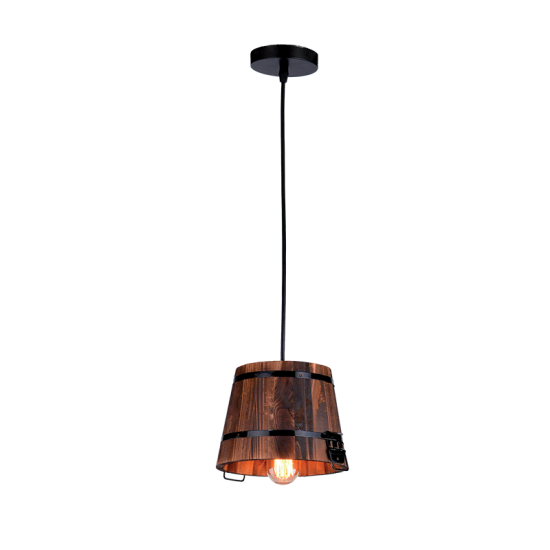 PAIL PENDANT 1XE27 BLACK WITH WOOD