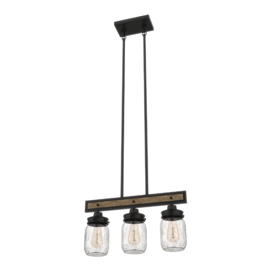 PIERA CHANDELIER 3XE27 MATT BLACK/WOOD