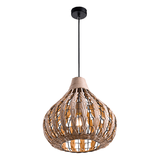 WOODY-D PENDANT 1XE27 BLACK /RATTAN