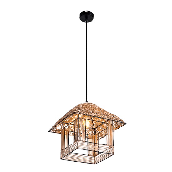 WOODY-H PENDANT 1XE27 BLACK /RATTAN