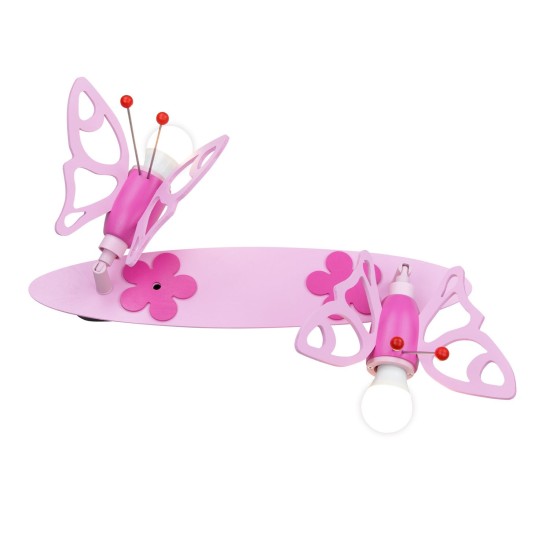 Φωτιστικό Τοίχου-Οροφής Δίφωτο Ροζ με Πεταλούδες & Λουλούδια Fairytale