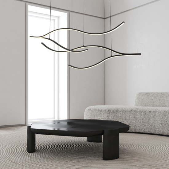 ΦΩΤΙΣΤΙΚΟ ΚΡΕΜΑΣΤΟ ΑΛΟΥΜΙΝΙO-ΣΙΛΙΚΟΝΗ LED 30W 2260Lm 3000K 30X1200X1450mm ΜΑΥΡΟ  WAVES