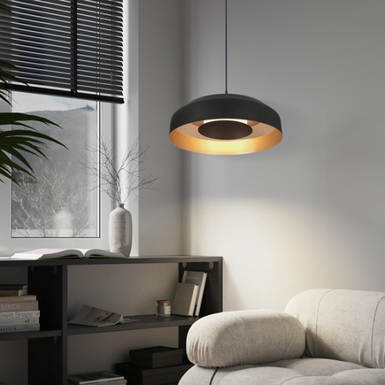 ΦΩΤΙΣΤΙΚΟ ΚΡΕΜΑΣΤΟ ΜΕΤΑΛΛΟ-ΑΚΡΥΛΙΚΟ ΣΤΡΟΓΓΥΛΗ LED 20W 1482Lm 3000K Φ400mm ΜΑΥΡΟ-ΧΡΥΣΟ  STIGMA