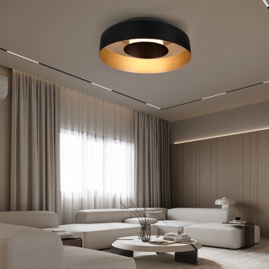 ΠΛΑΦΟΝΙΕΡΑ ΟΡΟΦΗΣ ΜΕΤΑΛΛΟ-ΑΚΡΥΛΙΚΟ ΣΤΡΟΓΓΥΛΗ LED 20W 1482Lm 3000K Φ400X120mm ΜΑΥΡΟ-ΧΡΥΣΟ  STIGMA