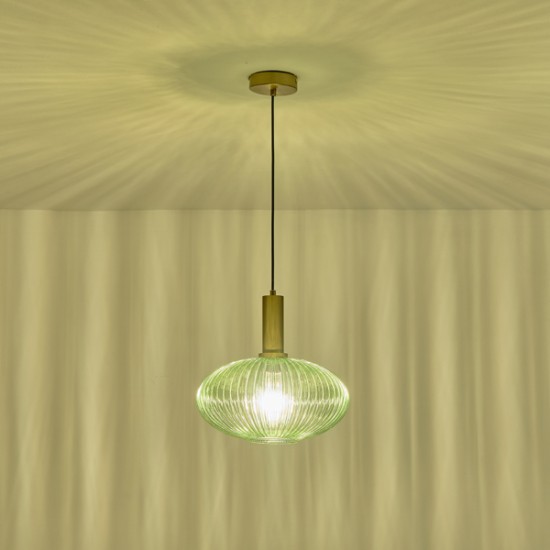 ΦΩΤΙΣΤΙΚΟ ΚΡΕΜΑΣΤΟ ΑΝΑΓΛΥΦΟ ΓΥΑΛΙ 1XΕ27 MAX 15W Φ300X171X1200mm ΠΡΑΣΙΝΟ ARTE ILLUMINA TOPAZ