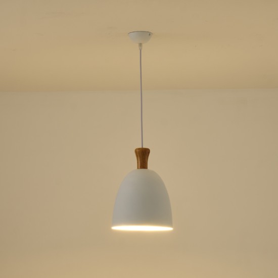 ΦΩΤΙΣΤΙΚΟ ΚΡΕΜΑΣΤΟ ΜΕΤΑΛΛΟ-ΞΥΛΟ ΣΤΡΟΓΓΥΛΟ ΜΟΝΟΦΩΤΟ 1XΕ27 Max 15W Φ230X1370mm ΛΕΥΚΟ-ΞΥΛΟ  SIMPLO