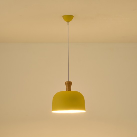 ΦΩΤΙΣΤΙΚΟ ΚΡΕΜΑΣΤΟ ΜΕΤΑΛΛΟ-ΞΥΛΟ ΣΤΡΟΓΓΥΛΟ ΜΟΝΟΦΩΤΟ 1XΕ27 Max 15W Φ270X1300mm ΚΙΤΡΙΝΟ-ΞΥΛΟ  SMOOTH