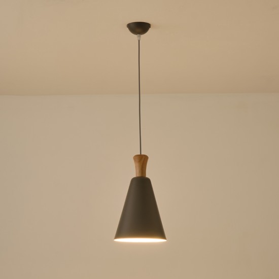 ΦΩΤΙΣΤΙΚΟ ΚΡΕΜΑΣΤΟ ΜΕΤΑΛΛΟ-ΞΥΛΟ ΜΟΝΟΦΩΤΟ 1XΕ27 Max 15W Φ200X1380mm ΓΚΡΙ-ΞΥΛΟ  OPACO