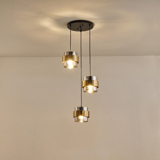 ΦΩΤΙΣΤΙΚΟ ΜΕΤΑΛΛΟ-ΓΎΑΛΙ 3ΦΩΤΟ 3XE27 Max 15W Φ430X1215mm ΡΟΖΕΤΑ ΜΑΥΡΟ-ΧΡΥΣΟ ARTE ILLUMINA RELIAC