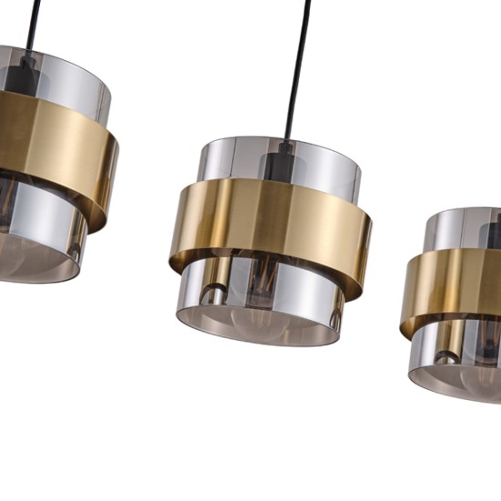 ΦΩΤΙΣΤΙΚΟ ΚΡΕΜΑΣΤΟ ΜΕΤΑΛΛΟ-ΓΎΑΛΙ 3ΦΩΤΟ 3XE27 Max 15W 700X1215mm ΜΑΥΡΟ-ΧΡΥΣΟ ARTE ILLUMINA RELIAC