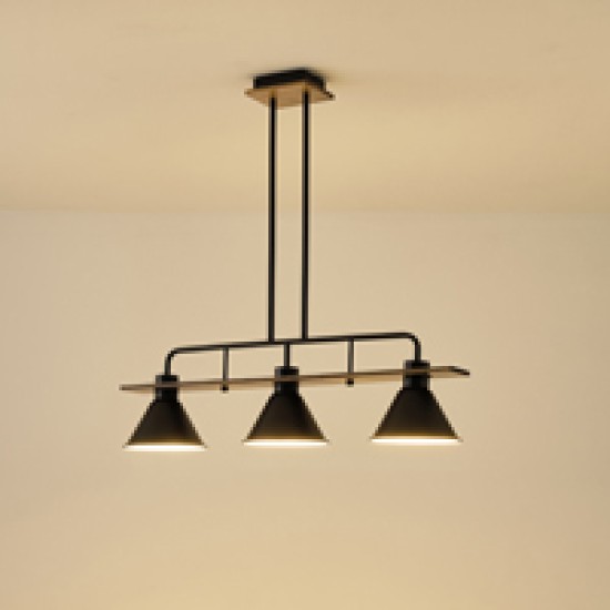 ΦΩΤΙΣΤΙΚΟ ΚΡΕΜΑΣΤΟ ΞΥΛO-ΜΕΤΑΛΛO 3ΦΩΤΟ 3XΕ27 Max 15W 780X180X865mm ΜΑΥΡΟ ARTE ILLUMINA CONO