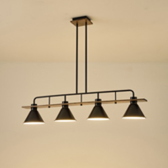 ΦΩΤΙΣΤΙΚΟ ΚΡΕΜΑΣΤΟ ΞΥΛΟ-ΜΕΤΑΛΛO 4ΦΩΤΟ 4XΕ27 Max 15W 1030X180X865mm ΜΑΥΡΟ ARTE ILLUMINA CONO