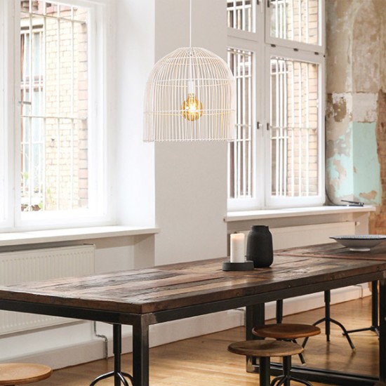 ΦΩΤΙΣΤΙΚΟ ΚΡΕΜΑΣΤΟ ΜΟΝΟΦΩΤΟ  Ε27 MAX 60W D500X500 RATTAN ΛΕΥΚΟ